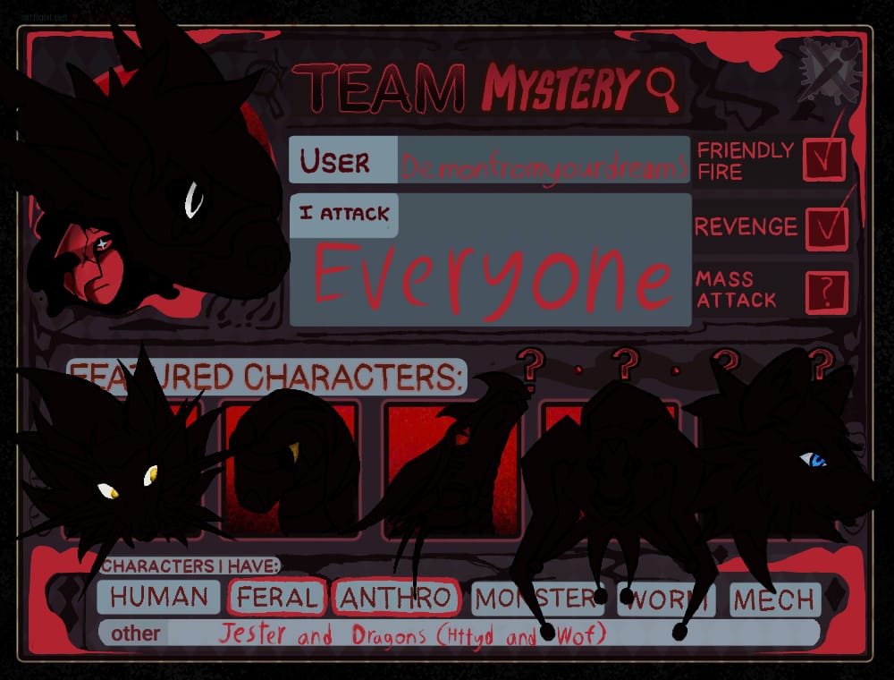 FromDemon14949's tweet photo. My first ever artfight card!

Follow me on artfight. My username is Demonfromyourdreams, and I am a member of the amazing team mystery

#artfight #artfight2026
#teammystery https://t.co/b1QRDL2MeF