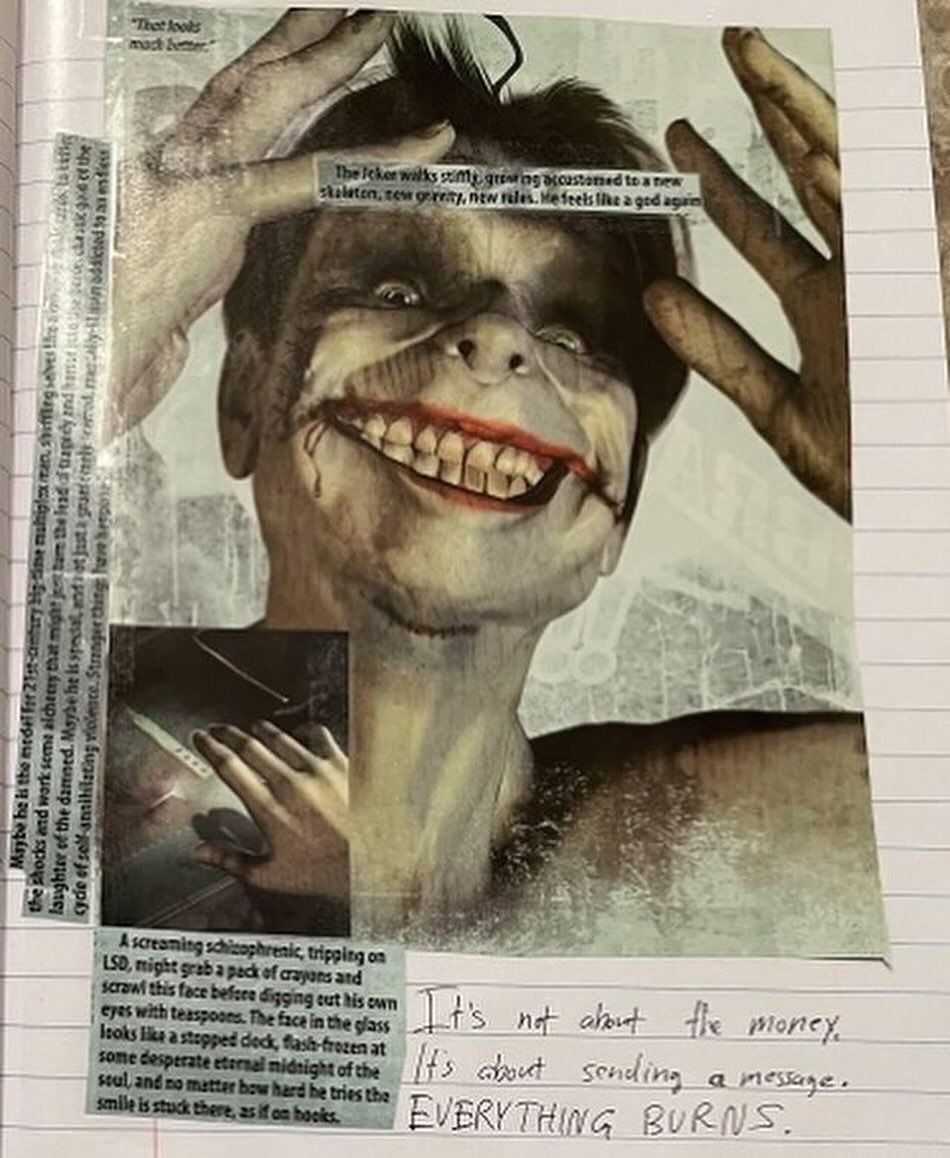 nostalgiaa's tweet photo. Heath Ledger's diary while filming as 'The Joker' https://t.co/gruCQ87yh7