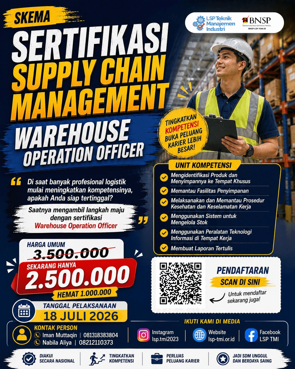 LspTmi's tweet photo. Bekerja di gudang atau logistik tetapi belum memiliki sertifikasi kompetensi?

Di tengah perkembangan industri logistik yang semakin pesat, perusahaan membutuhkan tenaga kerja yang tidak hanya berpengalaman, tetapi juga memiliki pengakuan kompetensi yang resmi. https://t.co/sQ563rjfCp