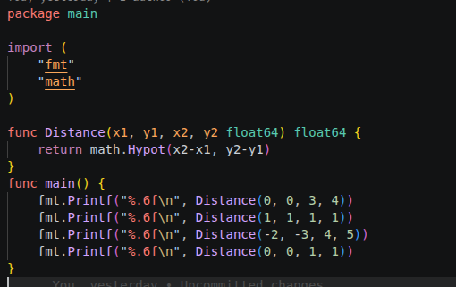 carrotdev_'s tweet photo. Go Daily — distance between two points 📐
TIL: Go has math.Hypot(a, b) = √(a²+b²) built in. One call for Euclidean distance, and it  avoids the overflow that aa + bb can hit. Also: x*x beats math.Pow(x, 2) for a simple square.  #golang https://t.co/qPqpSzeP9S