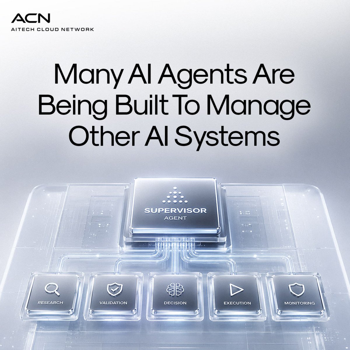 AITECHio's tweet photo. Many AI Agents Are Being Built To Manage Other AI Systems!

Not every AI agent is being built for customer support or trading.

An emerging category is agents supervising other agents.

• One agent performs research.
• Another validates the results.
• A third decides whether enough confidence exists to execute an action.
• A fourth monitors performance and intervenes if something goes wrong.

As agents become more specialized, coordinating them may become just as important as building them.