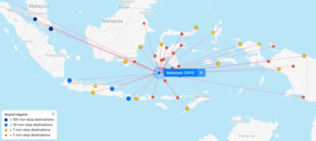adepedia's tweet photo. Semua ibukota provinsi di Indonesia Timur (Sulawesi, Nusa Tenggara, Maluku, dan Papua) punya penerbangan langsung ke Makassar https://t.co/FPMFfpPjVV