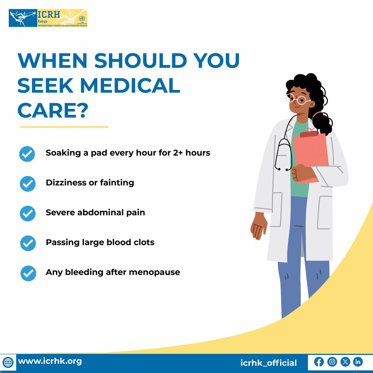 icrhk_official's tweet photo. Heavy periods aren't always "normal."
Abnormal Uterine Bleeding #AUB can affect women &amp; girls of all ages, yet many delay seeking care.
Swipe through to learn the signs, when to seek medical attention and why awareness matters.
#WomensHealth #MenstrualHealth #ICRHK https://t.co/p7MxAYHcEC