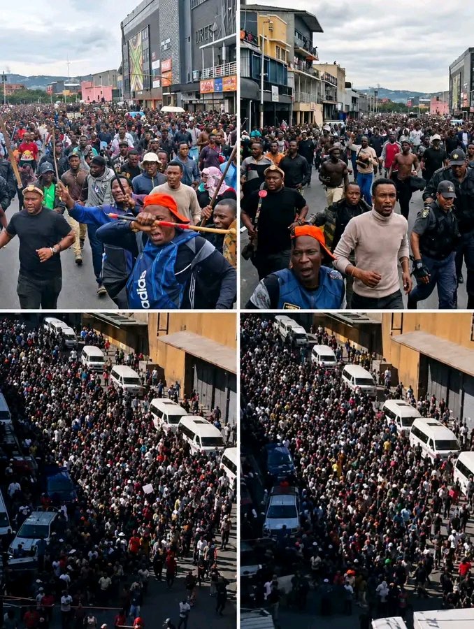 wogamso's tweet photo. South Africans, holding all forms of weapons we use for hunting animals, but this time around they are  looking for their fellow Africans to attack.

 I am sorry for Nigerians living there, is a pity our Government has failed us. https://t.co/IIFab1eSQS
