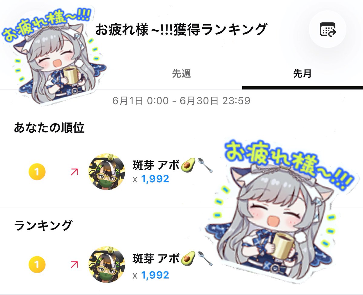 abo_14510's tweet photo. 6月【お疲れ様~!!!】ギフト🎁
念願の初1位🥇取れました😭
みんな応援本当にありがとう🙏‼️

1ギフ1ギフが嬉しくて、かけがえなくて、忘れられない大事な思い出になった🥺

わたしゃ本望だよ(இωஇ`｡)
ぐふ・・・(ﾟ∀ﾟ)･∵.∵.
……(o_ _)o パタッ
 #REALITY  #REALITYの思い出 https://t.co/tMA2piuZ0Q