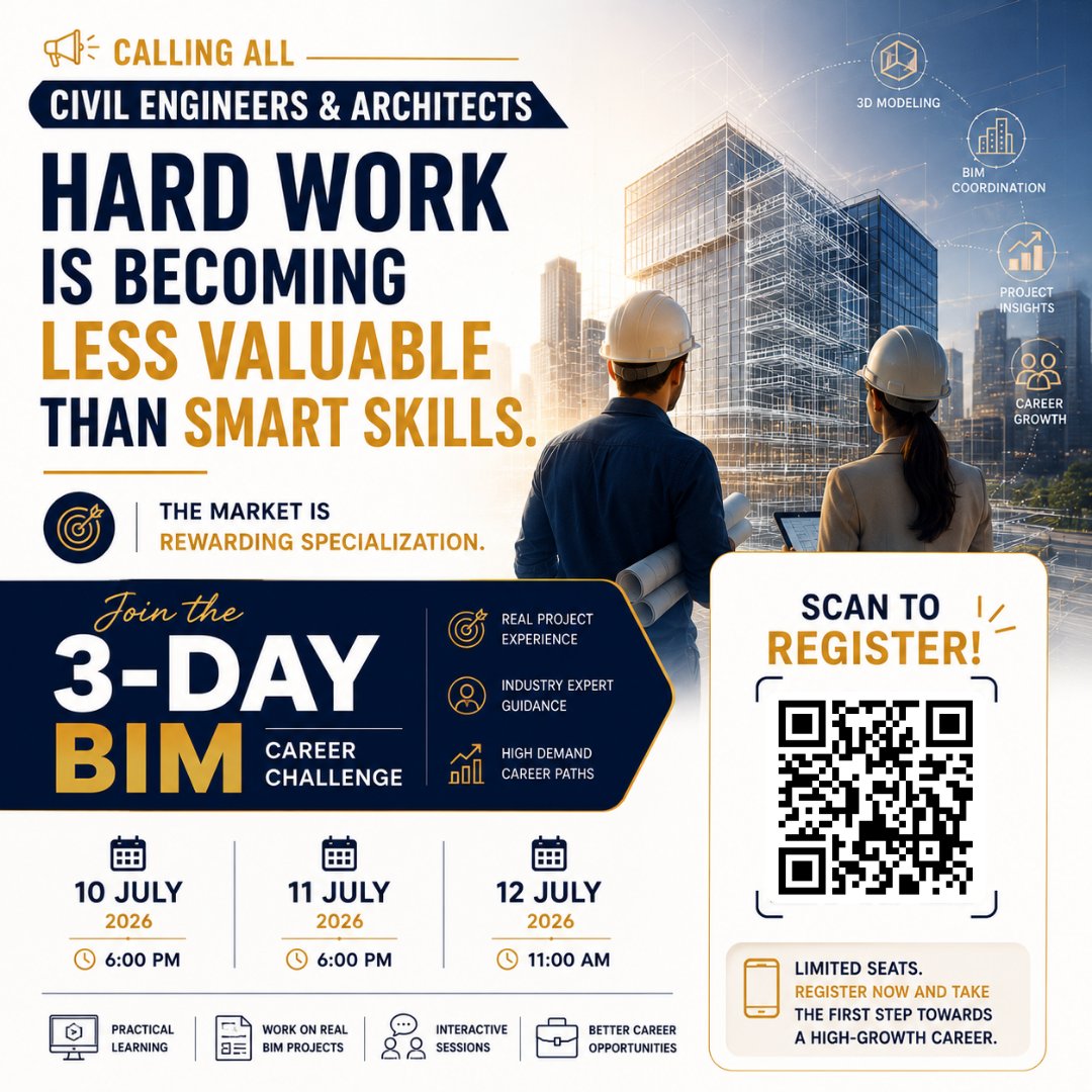 DesignStudioIns's tweet photo. Hard Work Isn't EnoughβSmart BIM Skills Win
Register Here:
π https://t.co/2SDZjZ2qCU
π The industry rewards specialization, not just effort. Learn BIM skills that employers value.
#BIMFastTrack #CivilEngineering #Architecture #BIM #CareerGrowth https://t.co/tARcTQiXRh