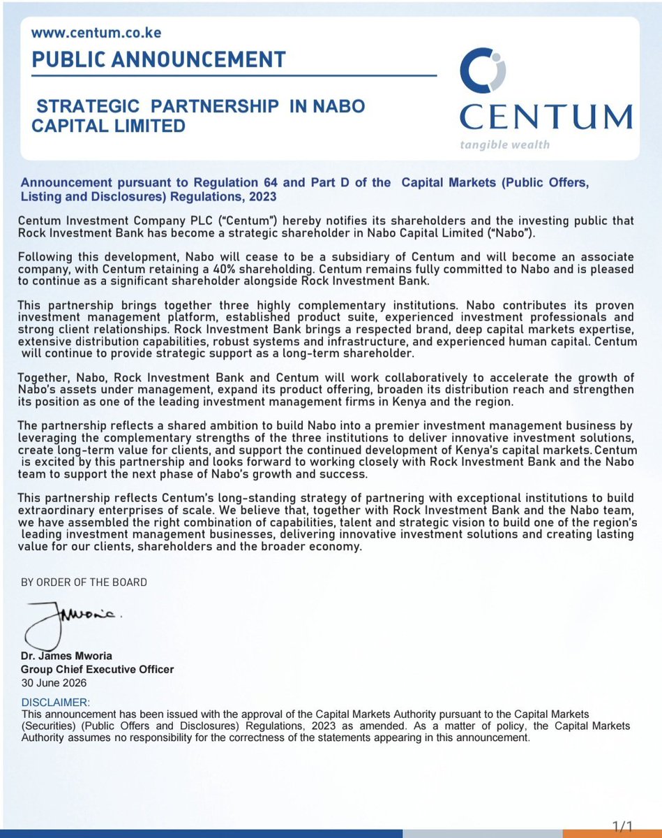 BoardLotSultan's tweet photo. Centum has officially announced a strategic partnership for Nabo Capital with Rock Investment Bank. 
➡️As a shareholder, We’ve examined the deal: it’s a logical move that finally gives Nabo the room it needs to grow. Here is my breakdown. 🧵 #Centum #NaboCapital #NSE https://t.co/xBRXxSmWep