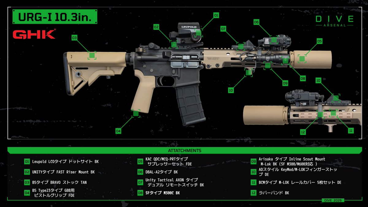 DIVE_airsoft's tweet photo. ／
 📣 新規カスタム事例追加
＼

💡URG-I × シュラウド付きサプレッサー

実用性とミリタリーらしさを両立したセットアップ

使用しているパーツはDIVEで即購入可能!!

▼詳細はこちら
https://t.co/HH24FhnuWs

#サバゲー #エアソフト #URGI #DIVEカスタム https://t.co/GwVVArvtuB