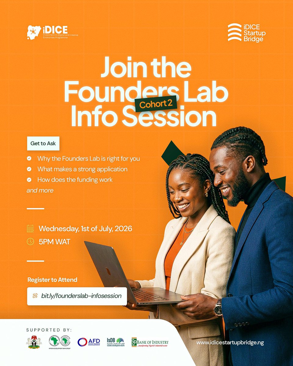 bchhub_ng's tweet photo. Got questions about Founders Lab? We’ve got answers. 🚀

Join our Info Session every Wednesday at 5:00 PM WAT as we answer questions from prospective applicants.

https://t.co/rrtZp1Suja https://t.co/jzEcRdOtNY