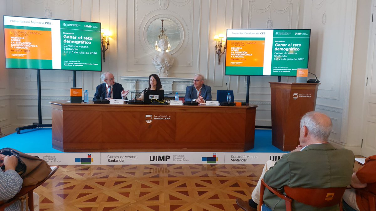 CESEspana's tweet photo. Da comienzo el Curso de Verano del Consejo Económico y Social en la UIMP en Santander, donde se reflexionará sobre los principales retos y oportunidades que plantea el cambio demográfico, así como las respuestas necesarias para afrontarlos. https://t.co/WwaCyrUYKW