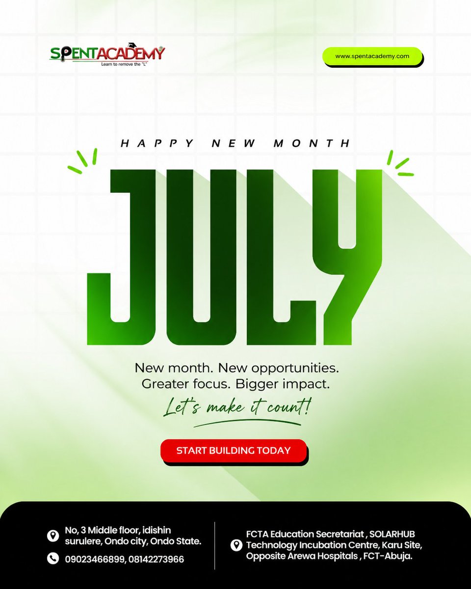 Spentacademy's tweet photo. Welcome to July! 🌿✨

A new month. A fresh start. New opportunities to learn, grow, and build something amazing.

Let's make July count. 🚀

Happy New Month From Spent Academy.

#HappyNewMonth #July #SpentAcademy #KeepBuilding https://t.co/VTxuLyDBeW