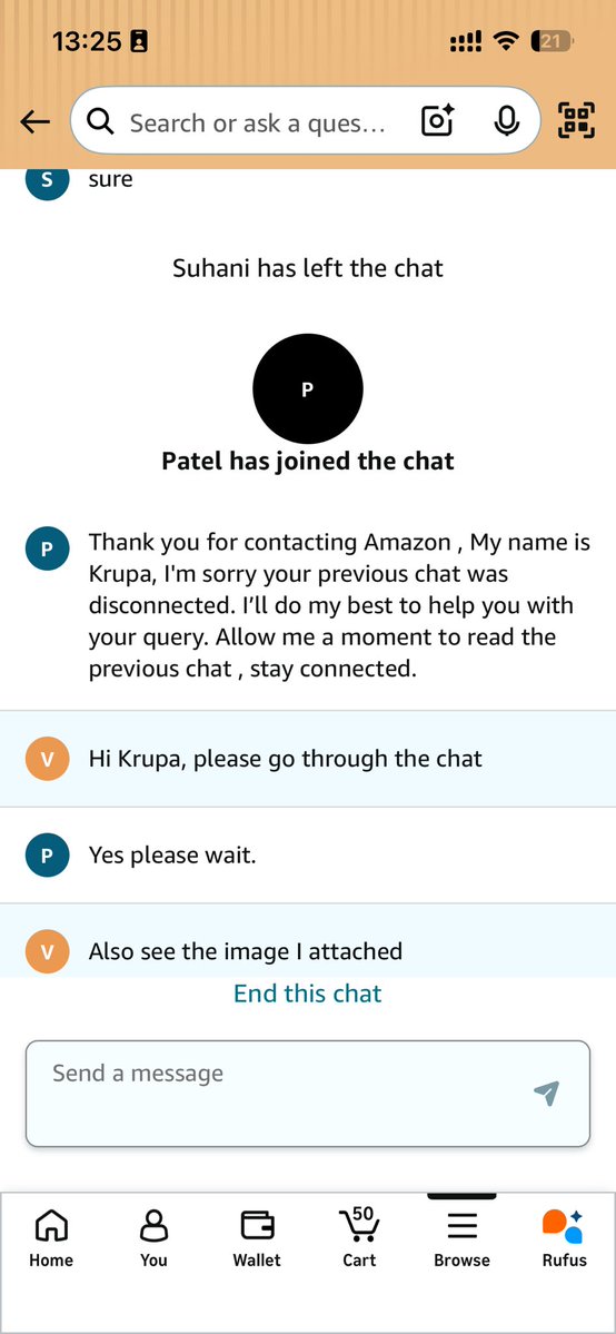 boundlessjoy's tweet photo. Have been trying to get a simple refund issue resolved by @amazonIN customer care and have been on chat with almost 6 agents… this is the new @amazonIN customer care. Please see pictures! Could only attach 4 but there are 6 agents and maybe more will follow. No value for the customer’s time or money.