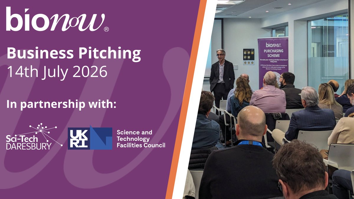 Bionow's tweet photo. Attend the #Bionow #BusinessPitching session, co-hosted by @SciTecDaresbury and @STFC_Matters on 14 July, and showcase your expertise, #network with the best, and uncover innovation! Present to an audience eager to explore the latest advancements.
https://t.co/zCuqbLsfSB https://t.co/ai12RSqStK