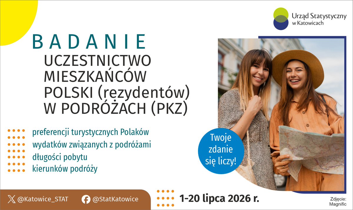Katowice_STAT's tweet photo. Gdzie? Kiedy? Na jak długo wyjeżdżamy? Tego dowiemy się z badania Uczestnictwo mieszkańców Polski (rezydentów) w podróżach (PKZ).

Twórz z nami statystyki dot. turystyki oraz obszarów transgranicznych.

Pamiętaj – Twoje zdanie się liczy!

#BadaniaAnkietowe https://t.co/S53lmgkwwc