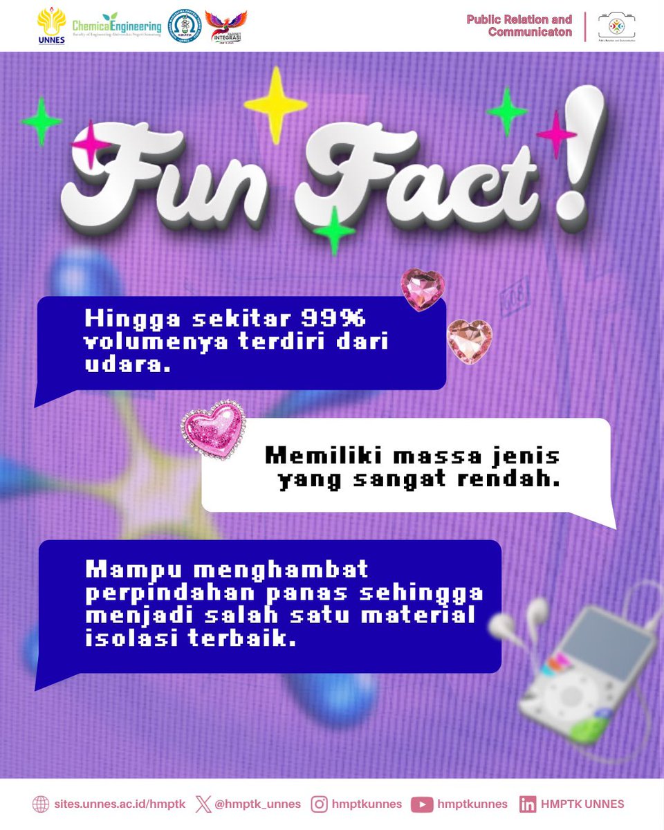 hmptk_unnes's tweet photo. Berkat sifatnya yang unik, aerogel dimanfaatkan dalam berbagai bidang, mulai dari industri hingga teknologi antariksa 🚀

Lalu, apa yang membuat material ini begitu istimewa? Yuk, simak pada slide berikutnya! ✨ https://t.co/4FcFJu6m2D