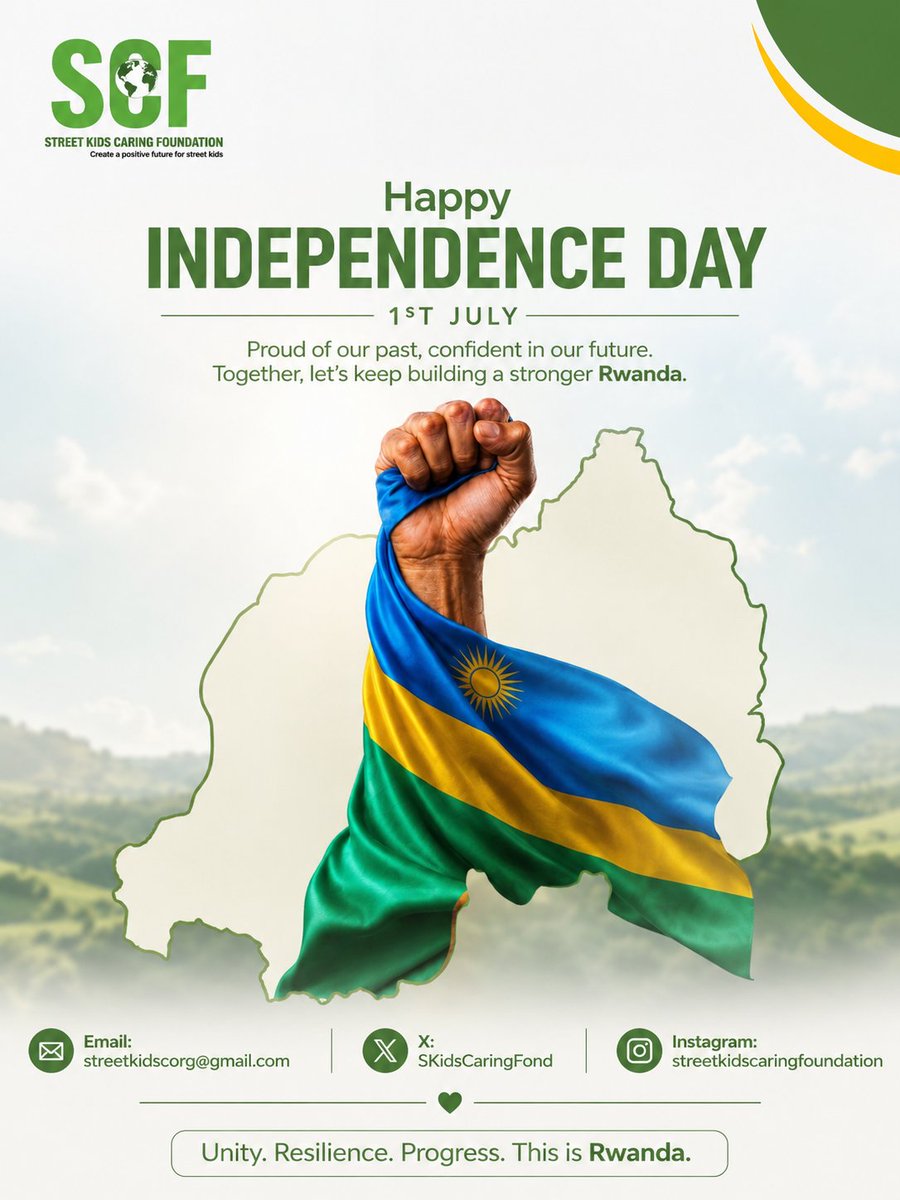 SkidsCaringFond's tweet photo. ๐ท๐ผ Happy Independence Day, Rwanda ๐ท๐ผ
Today, we celebrate our nation's freedom, unity and the hope of a brighter future. The future of Rwanda begins from usโ
Happy 1st July!๐๐๐
#RwandaIndependenceDay #ProudlyRwandan #Rwanda #TogetherForChildren https://t.co/aF5rlcsF6d