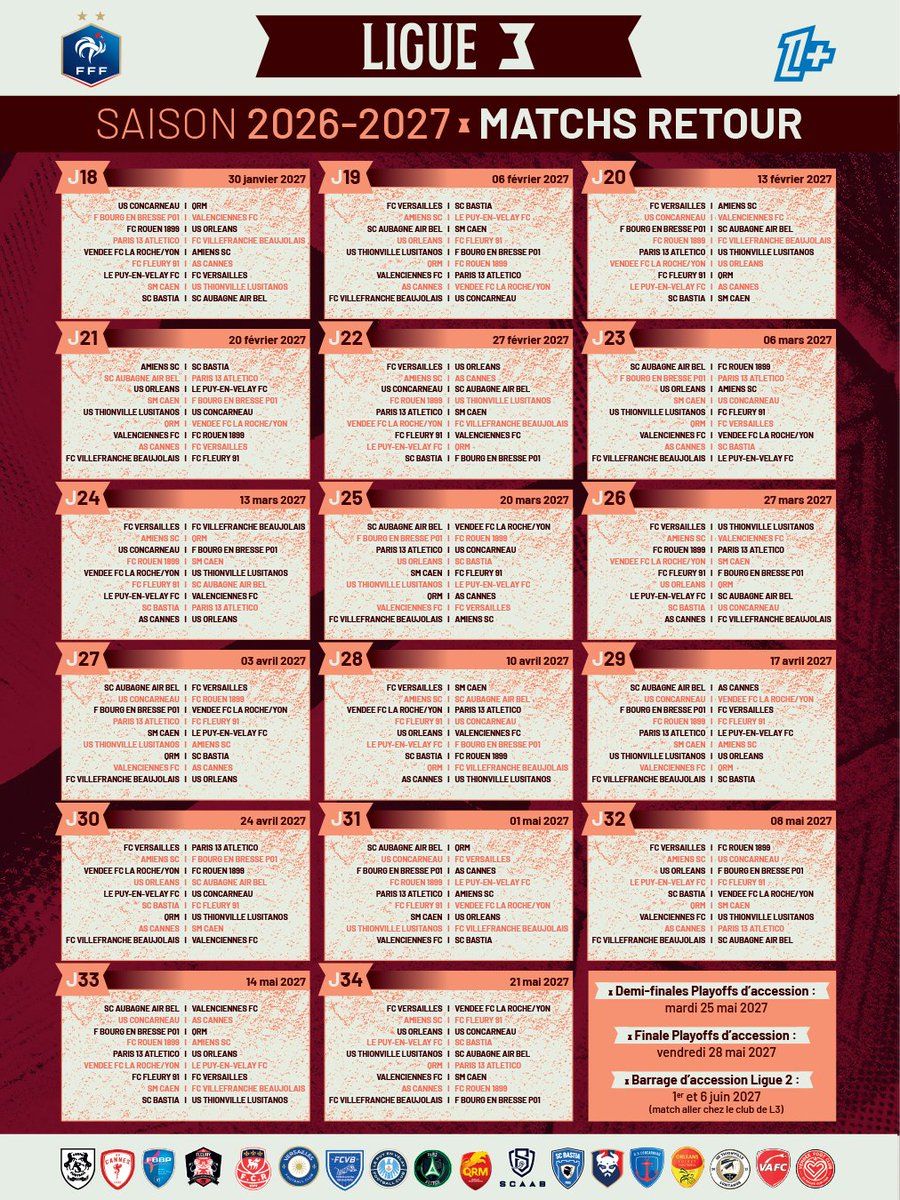 ligue3_fff's tweet photo. Vous l’attendiez, le voici 👀

𝐋𝐞 𝐜𝐚𝐥𝐞𝐧𝐝𝐫𝐢𝐞𝐫 𝐨𝐟𝐟𝐢𝐜𝐢𝐞𝐥 𝐝𝐞 𝐥𝐚 𝐬𝐚𝐢𝐬𝐨𝐧 𝟐𝟎𝟐𝟔/𝟐𝟎𝟐𝟕 𝐝𝐞 𝐋𝐢𝐠𝐮𝐞 𝟑 📆

🔜 Rendez-vous le 7 août prochain pour la première journée ! 🧡 https://t.co/97ysmbO4Ml
