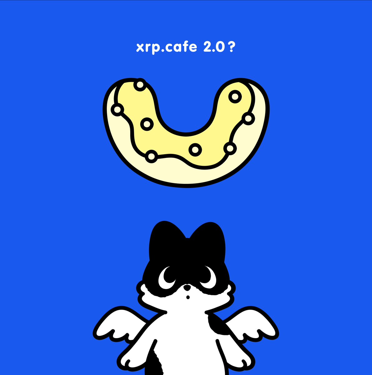 coinciana's tweet photo. ドーナツ天使のドーナツが半分になっちゃった？🐶

間近と噂のxrpcafeの大リニューアルを、新ロゴアートで盛り上げるイベント発生中です✨️✨
#XRPLNFT️️ https://t.co/2dmKulCB1T