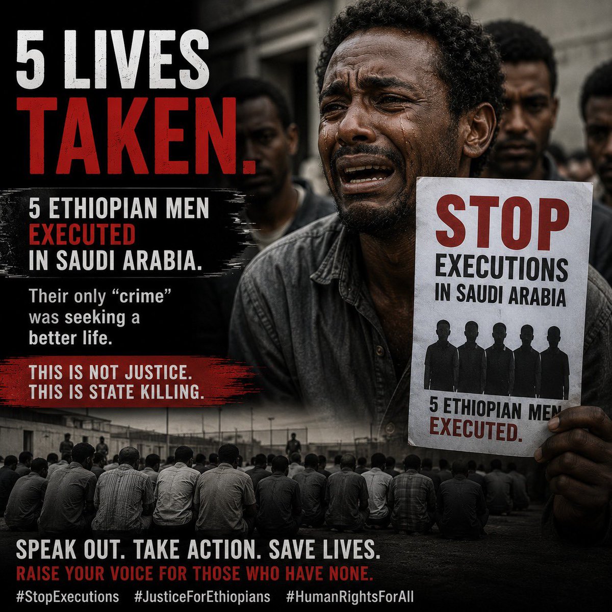 AbebaAbeba89473's tweet photo. The executions must stop before more lives are lost,To Ethiopia,lntensify diplomatic intervention Ensur consular access Protect your citizens abroad,
#HumanRights #StopExecution
@amnesty @UN_SaudiArabia @UN
@DavidAltonHL @SenateForeign
@UNmigration @ICRC @hrw @AbebaAbeba89473 https://t.co/nYsL665Ugv
