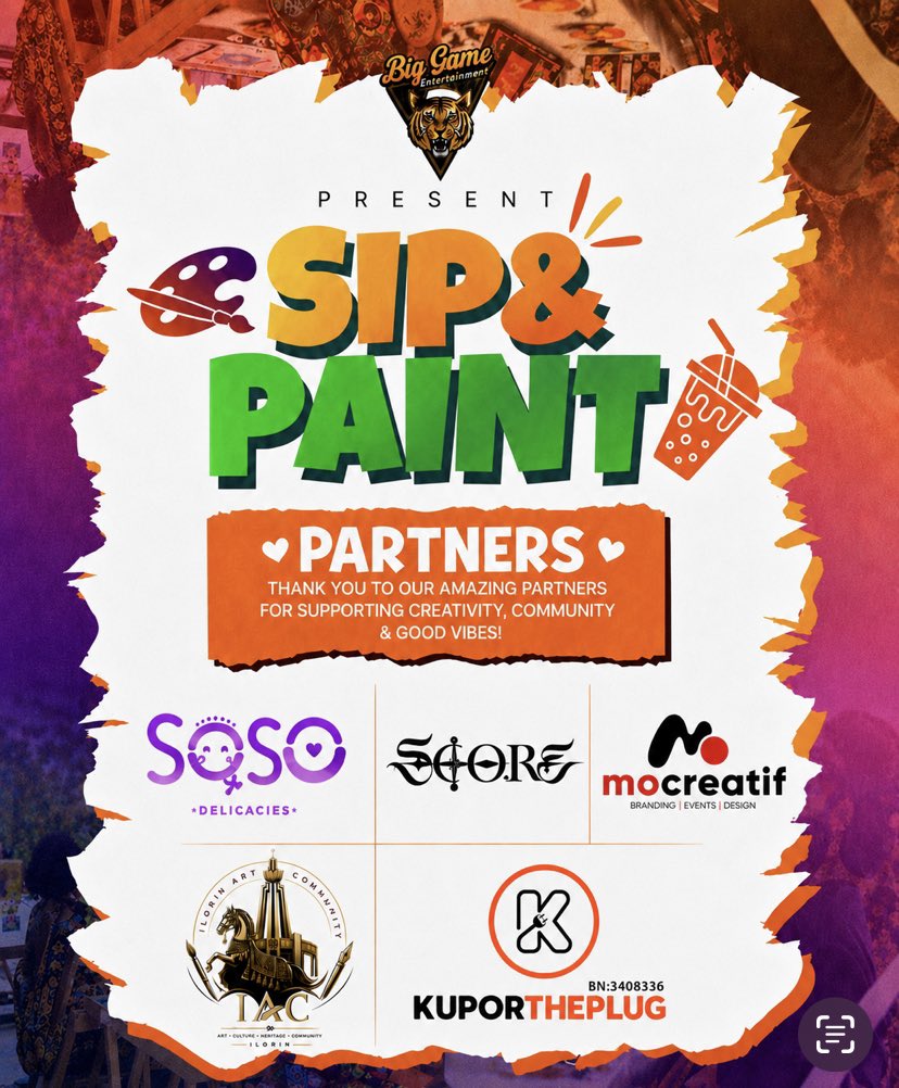 biggame_ent_'s tweet photo. BIGGAME ENTERTAINMENT 
HAPPY NEW MONTH !
PAINT &amp; SIP , ILORIN 
July 29, 2026
Ticket : https://t.co/yN7zd77vhP https://t.co/FOBsms0eCV