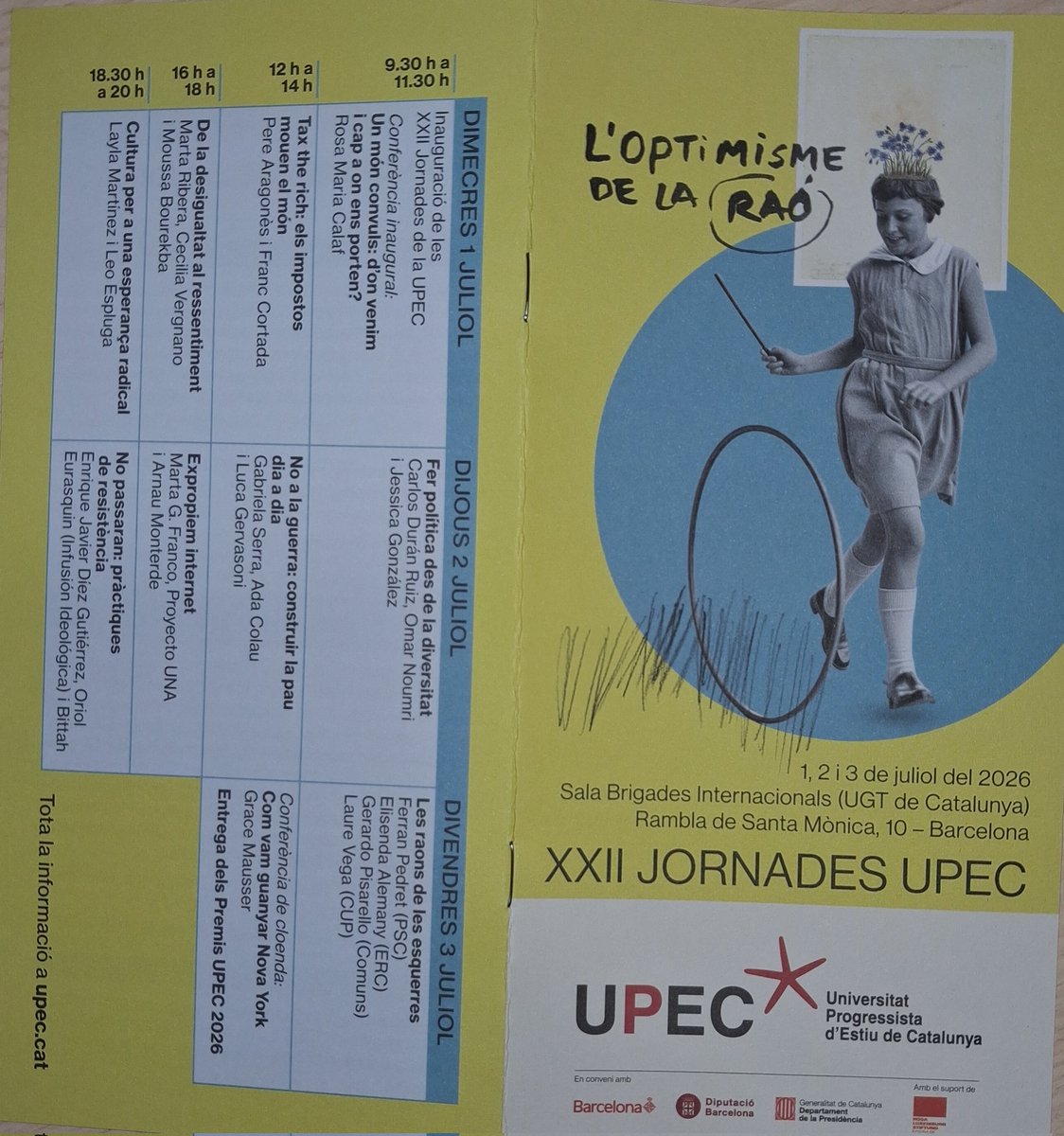 RMB_UGTcat's tweet photo. Inauguració de @camilros a la UPEC 2026, reivindica l’optimisme de la raó per fer front als reptes polítics i socials.
@ugtcatalunya a la 22a edició de la Universitat Progressista d’Estiu de Catalunya 
🗓l’1 al 3 de juliol
📍 Sala Brigades Internacionals (UGT de Catalunya) https://t.co/cFjMPQ3eVU
