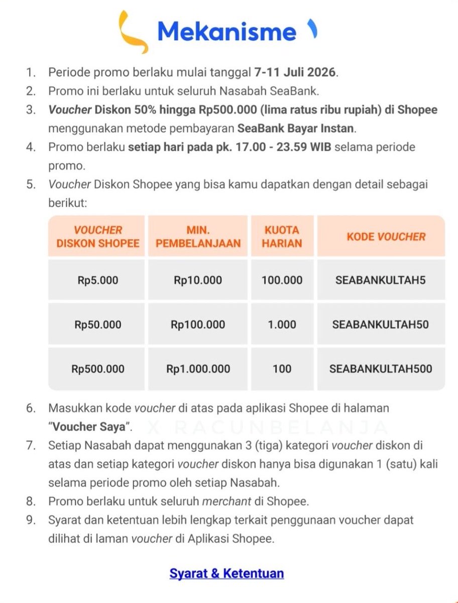 waterain_'s tweet photo. Tanggal 7-11 Juli 2026 bakal ada banyak Promo Ultah Seabank

Yg mau buka rekening dapet bonus juga kalo make kode referral ini: MX6FVS

 https://t.co/xyBFjmYZzX https://t.co/O8ZBvm7d1W