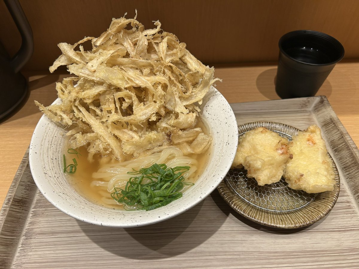 kanba0529's tweet photo. 東京へ帰る前に萬田うどん天神店で昼食。
11時に行ったら並んでなかったので入りました。
豊前裏打ち会って分かって納得。
ごぼう天にとり天追加。 https://t.co/GTpYdNjHpY