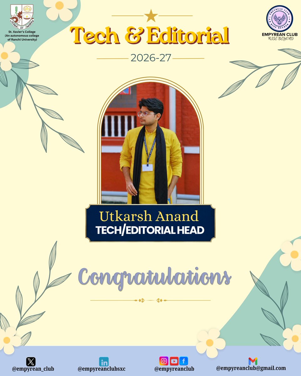 empyrean__club's tweet photo. Tech & Editorial Team ✨
Meet our Tech & Editorial Visionaries, transforming ideas into impactful stories through technology, creativity, design, and content.
#EmpyreanClub #TechTeam #EditorialTeam #StXaviers https://t.co/A9KUYmxBo7