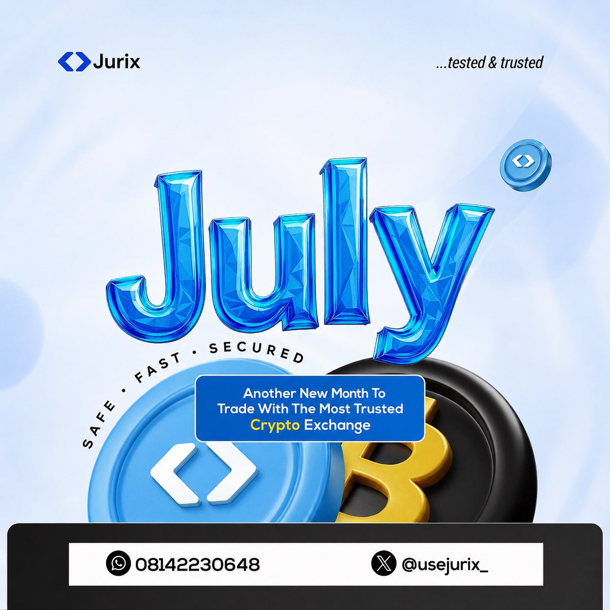usejurix_'s tweet photo. Welcome to the second half of the year 💙

Happy New Month from Jurix 

Thank you for your trust, loyalty, and continued support over the past six months. We truly appreciate being part of your journey.

We remain committed to providing you with a fast, safe, and seamless crypto experience.

Trade with Jurix today —  
🔹 Buy & sell cryptocurrencies from as low as $0.5  
🔹 Buy and Sell gift cards  
🔹 Pay bills with ease and make bulk payments through us. 
🔹 Access reliable crypto services  

Your trusted crypto partner. 🤍