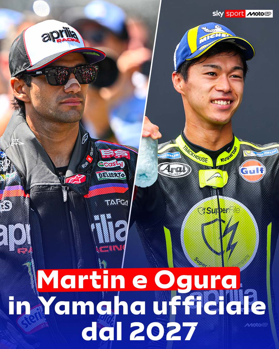SkySportMotoGP's tweet photo. 🚨 UFFICIALE l'arrivo di Martin e Ogura in Yamaha per il 2027 e il 2028 🚨 🇩🇪 La MotoGP torna dal 10 al 12 luglio per il GP Germania al Sachsenring: LIVE su Sky Sport e in streaming su NOW

#SkyMotori #SkyMotoGP #MotoGP https://t.co/6ljpvTjrvn