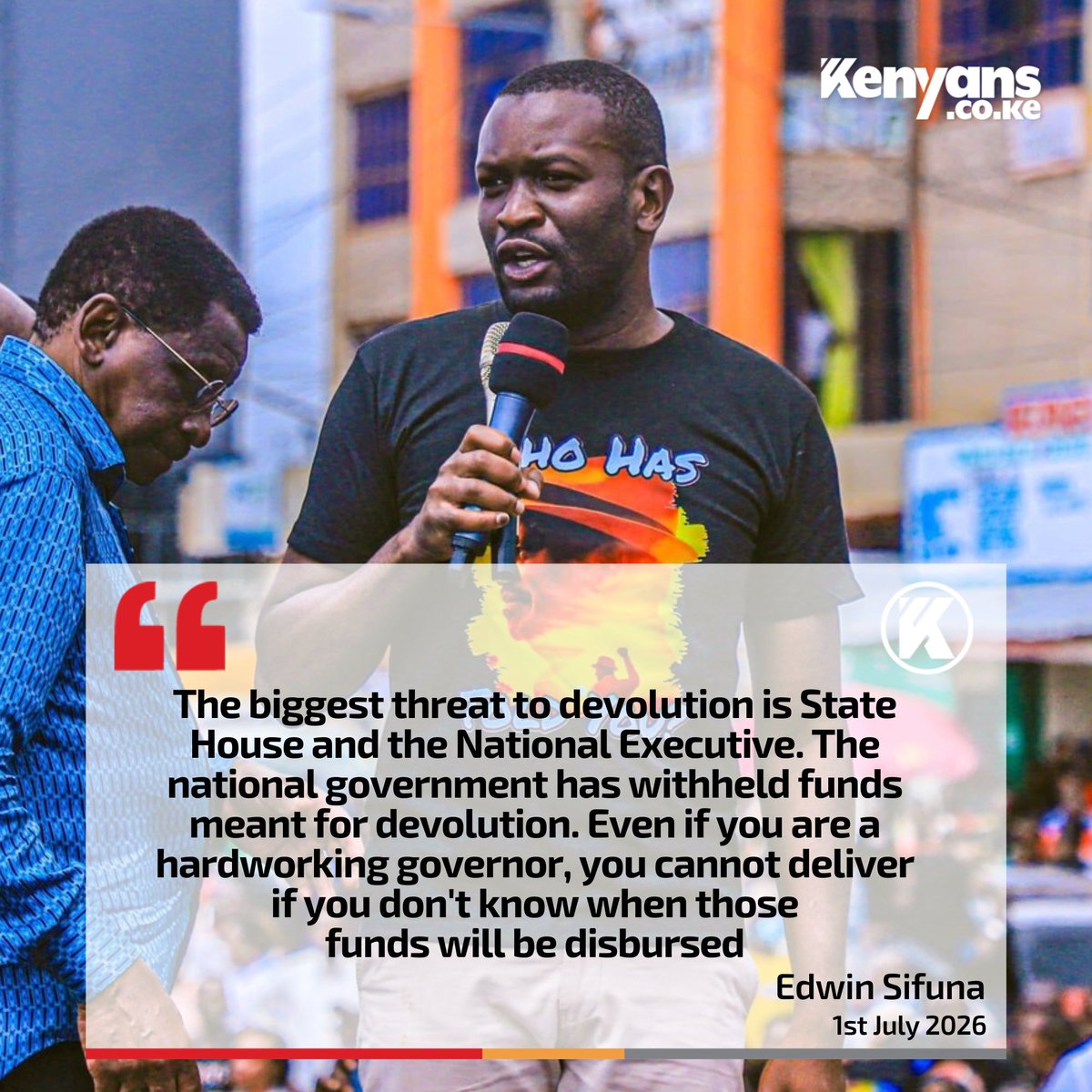 Kenyans's tweet photo. The biggest threat to devolution is State House - Edwin Sifuna https://t.co/sSK9kX1zf3