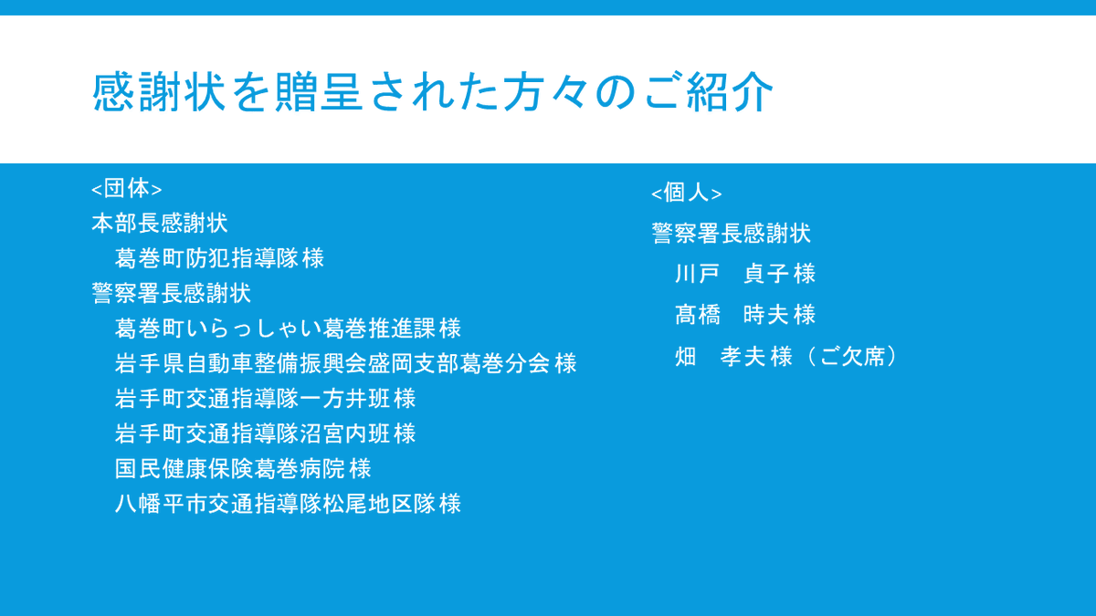 IP_IwatePS's tweet photo. 本日、当署で令和８年度警察協力者感謝状贈呈式を行いました！
感謝状を受け取られた皆様、いつも私たち岩手警察署の活動にご協力いただき、本当にありがとうございます！🫡✨
たくさんの地域の方々に支えられているということを、改めて感じました🫶 https://t.co/OUfIQ5koe9