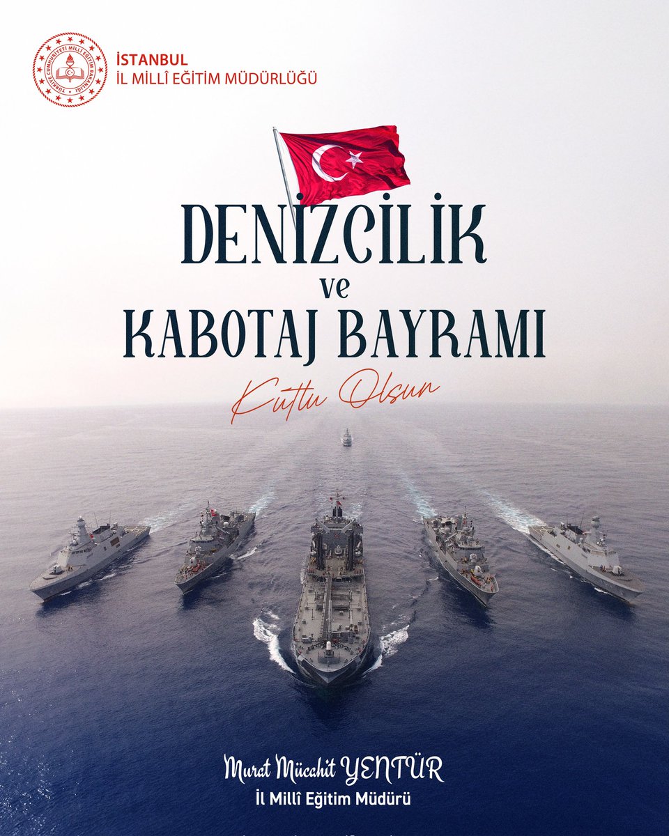 istanbulilmem's tweet photo. 🇹🇷 Mavi vatanımızın gücünü, denizcilik kültürümüzün köklü mirasını ve denizlerdeki bağımsızlığımızı simgeleyen Kabotaj Bayramı'nı gururla kutluyoruz.

Denizlerimizi geleceğe taşıyacak bilgi, emek ve donanıma sahip nesiller yetiştirmek; ülkemizin denizcilik vizyonuna katkı sunmak en önemli sorumluluklarımızdandır. Bu anlayışla eğitim veren okullarımız ve özellikle denizcilik alanında nitelikli insan kaynağı yetiştiren kurumlarımız, Türkiye'nin yarınlarına değer katmaya devam etmektedir.

Başta denizcilerimiz olmak üzere, denizcilik eğitimine emek veren tüm yönetici, öğretmen ve öğrencilerimizin 1 Temmuz Denizcilik ve Kabotaj Bayramı'nı kutluyor; denizlerimizin ülkemize huzur, bereket ve başarı getirmesini diliyoruz. ⚓

@tcmeb @Yusuf__Tekin @MucahitYentur