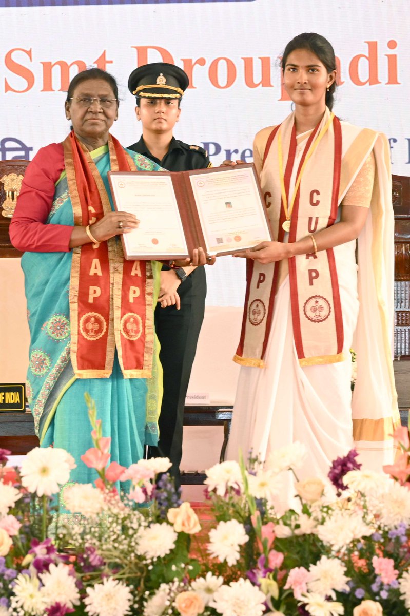 rashtrapatibhvn's tweet photo. President Droupadi Murmu graced the first convocation ceremony of Central University of Andhra Pradesh at Ananthapuramu, Andhra Pradesh. The President said that our learning-oriented, resilient and innovative youth are our precious national assets. By combining their knowledge with creativity, determination and a sense of responsibility, our youth can transform challenges into opportunities and contribute to building a more inclusive and prosperous India.