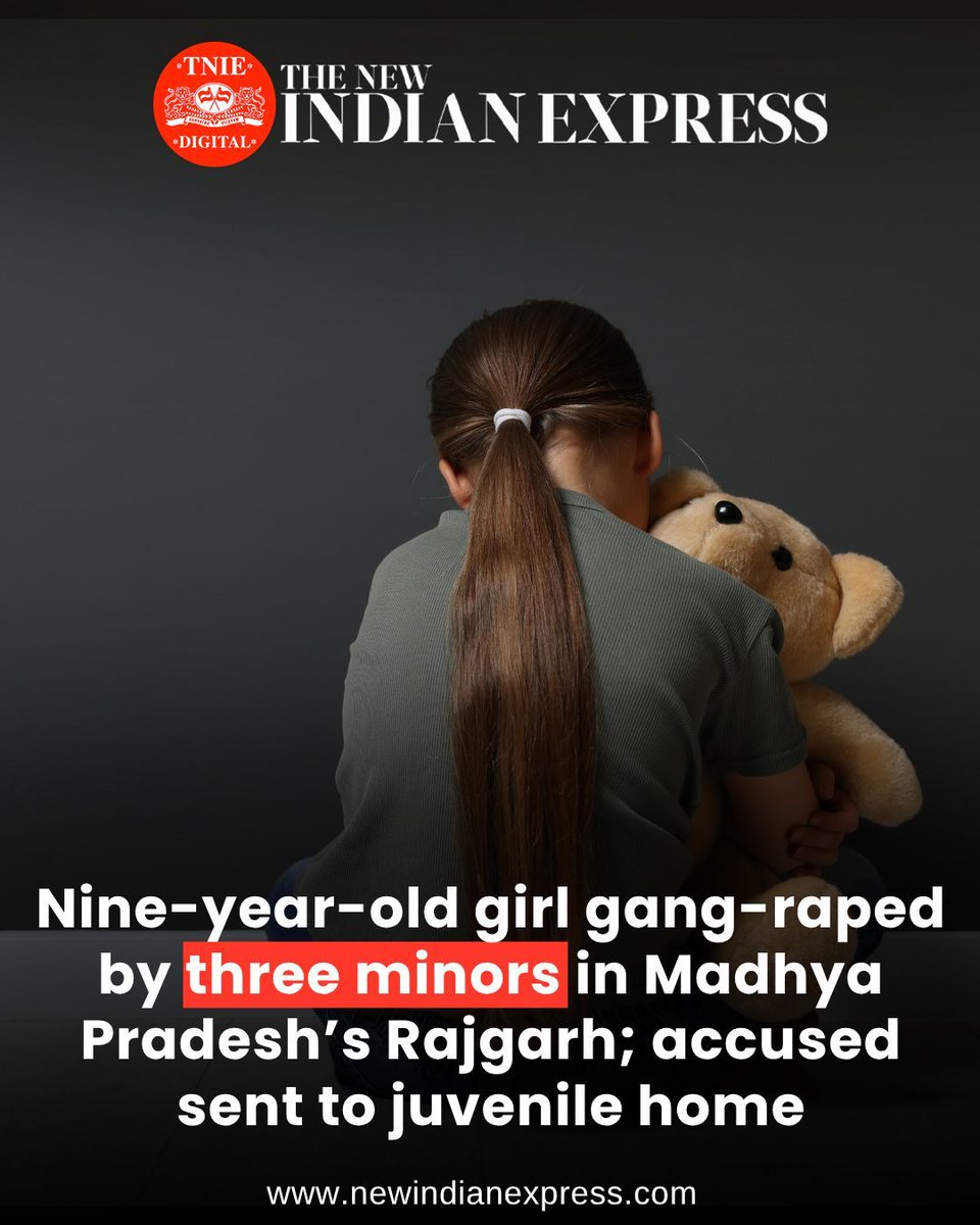 NewIndianXpress's tweet photo. A nine-year-old girl was allegedly gang-raped by three minors aged 12, 13, and 16 in #MadhyaPradesh's Rajgarh.

The survivor, a Class V student, had gone to graze goats in the company of the 12-year-old boy.

According to investigators, the other two boys, a 13-year-old student and a 16-year-old Class VII dropout, subsequently arrived at the spot. 

The trio then lured the girl deeper into the forest under the pretext of plucking date palms. Once isolated, the boys sexually assaulted her sequentially. 

Statements recorded from the victim indicate that the 16-year-old instigated the assault, and directed the other two minors to follow suit. 

He also allegedly attempted to record the assault on his mobile phone, though police suspect the footage was subsequently deleted.

🔗https://t.co/vKbDRpm5Rq