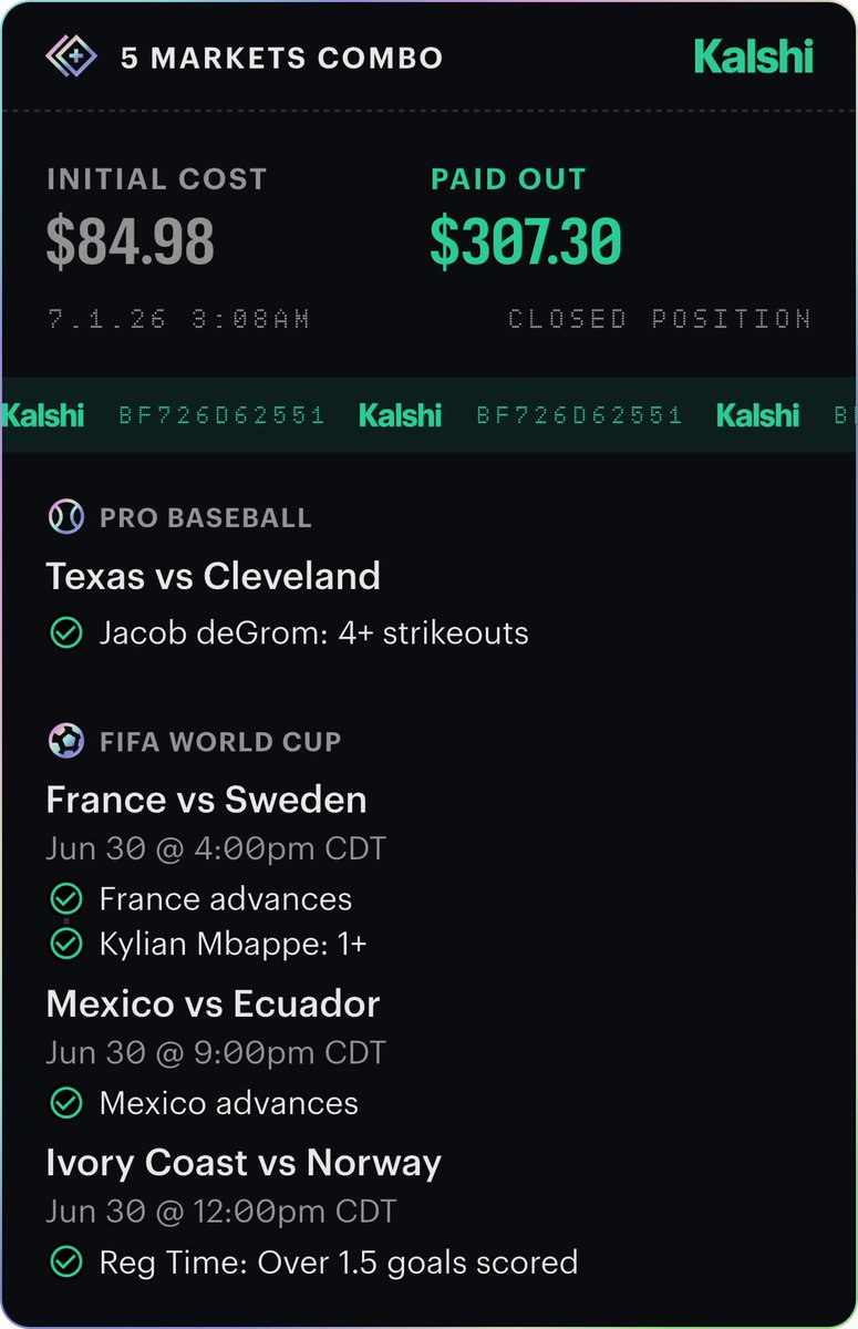 APTx19944's tweet photo. Some Kalshi Slips with some FIFA &amp; MLB selections , what a W night 🔥🔥#kalshi #fifa #mlb https://t.co/LZVjwbldDX