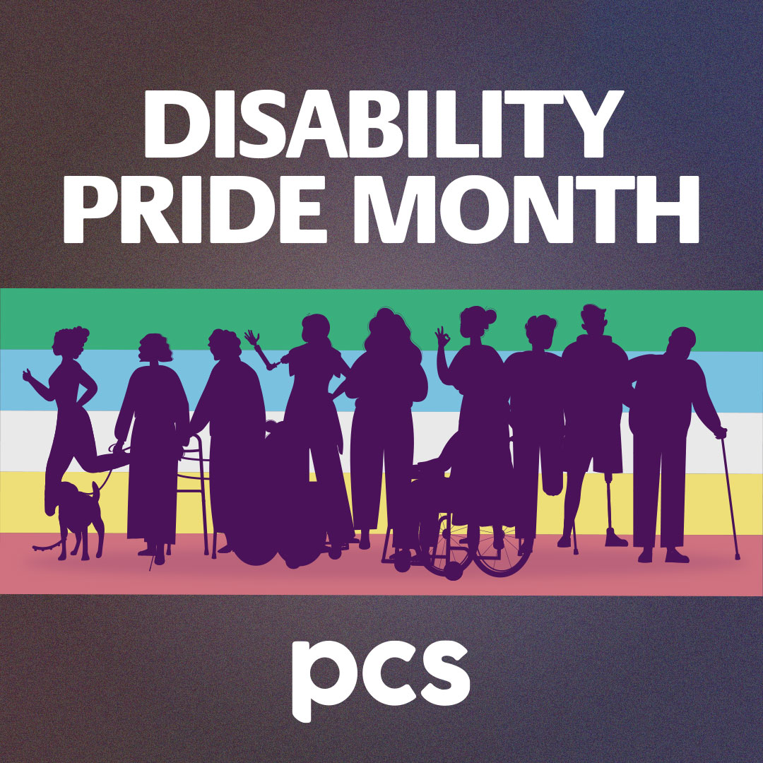 pcs_union's tweet photo. July is Disability Pride Month, a chance to celebrate the diversity, history, and achievements of disabled people.
PCS is committed to fighting for accessible, fair, and inclusive workplaces where every worker is treated with dignity. #DisabilityPride #DisabilityRights #Disability
https://t.co/xpDbk4ln40