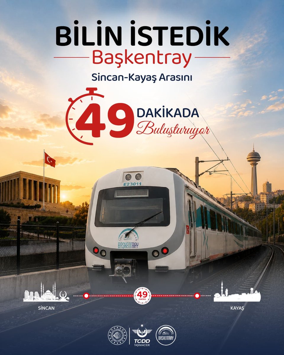 baskentray's tweet photo. 🚆Başkentray; Ankara’yı doğu batı aksında boydan boya kat ederek, başkentin günlük ritmini yeniden tanımlayan eşsiz bir ulaşım aracı olarak hizmet veriyor. 

Ankara’nın bir ucundan diğerine 49 dakika süren konforlu bu seyahat aynı zamanda bir şehrin binlerce çeşit halini sergileyen güzelliğini deneyimleme fırsatı sunuyor.

Başkentray; bizler için sadece iki durak değil, şehrin nabzını rayların ritmine bağlayan vazgeçilmez bir yol!

Her gün sizi sevdiklerinize, işinize, okulunuza ulaştıran bu ulaşım aracının önemini bilin istedik☺️

#TürkiyeHızlanıyor 🇹🇷