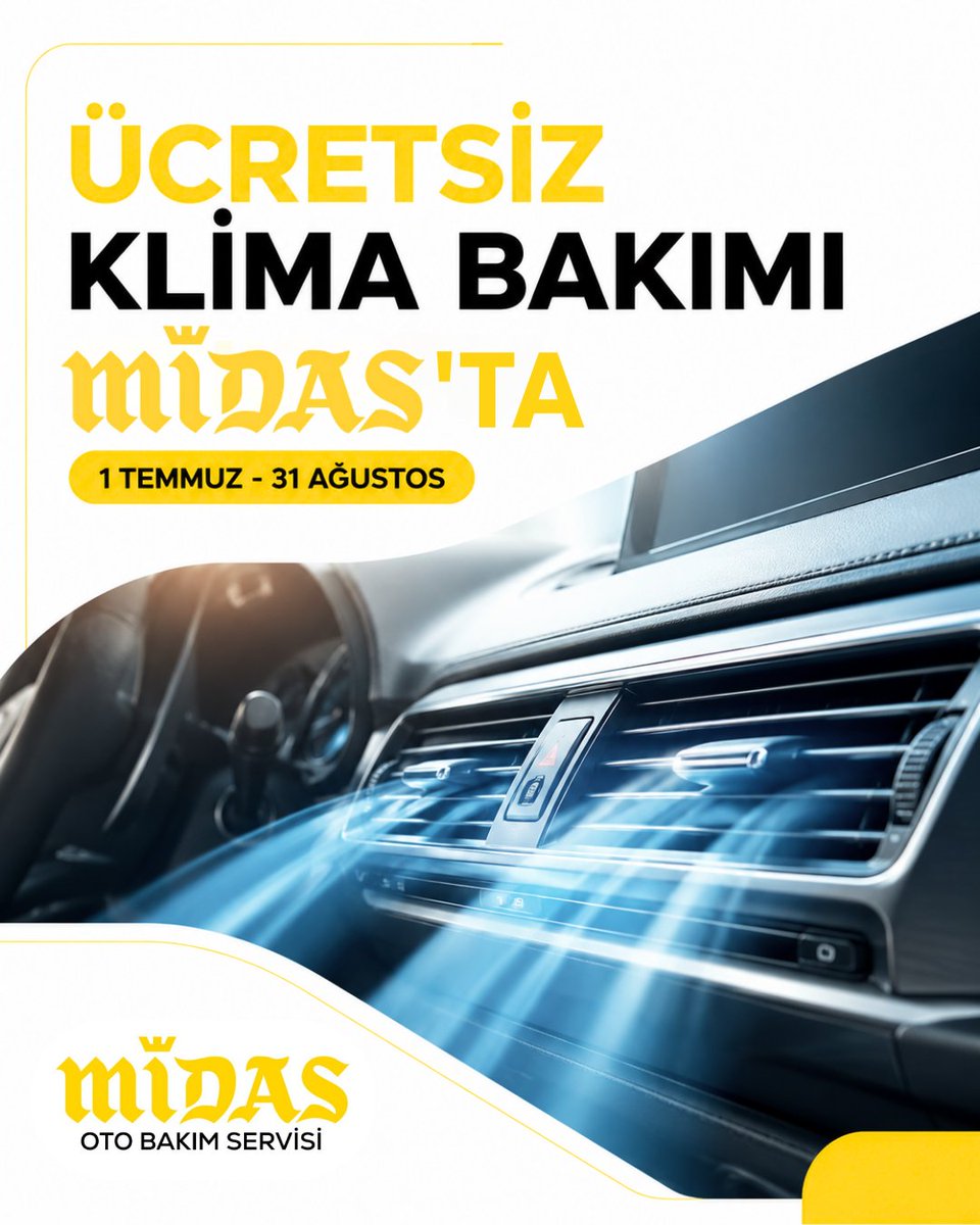 TurkiyeMidas's tweet photo. Yaz sıcaklarında konforlu sürüş için klimanız hazır olsun
1 Temmuz - 31 Ağustos tarihleri arasında Midas Oto Bakım Servislerinde ücretsiz klima bakımı fırsatından yararlanın
Dışarıda 3.990 TL olan bu hizmeti size ÜCRETSİZ sunuyoruz.
Size en yakın Midas servisine uğrayın
#midas https://t.co/AFc4L4eE1b