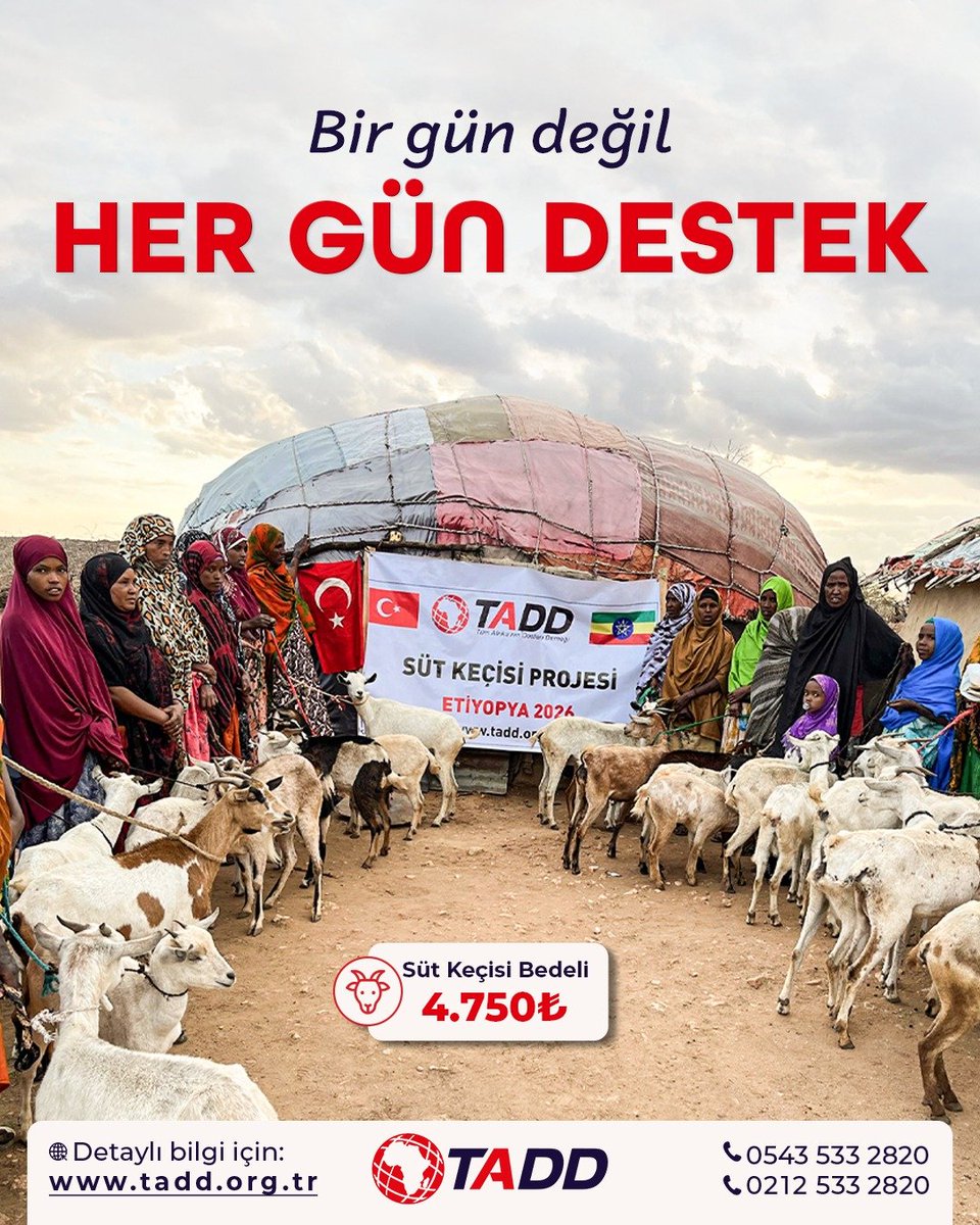 TADDAfrika's tweet photo. Bir gün değil, her gün destek olmaya devam ediyoruz.

Süt keçisi projelerimizle Afrikalı kardeşlerimizin geçimlerine katkı sunuyor, emanetlerinizi sahiplerine ulaştırıyoruz.

Siz de destek olarak bir ailenin hayatına dokunabilirsiniz.

Detaylı bilgi:
https://t.co/CUq4NSN1Sg

#Tadd #sütkeçisibağışı #sütkeçisi #bağış  #Afika