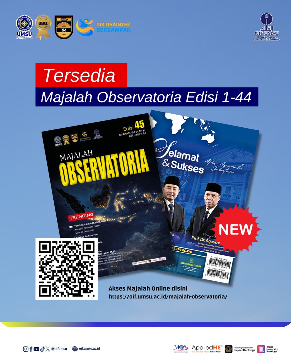 OIFUMSU's tweet photo. Telah Terbit Majalah Observatoria Edisi ke 45 bulan Muharam 1448 H / Juli 2026 M
Download di sini:
Majalah Observatoria – Edisi 45

https://t.co/5APp3JMJCH https://t.co/D17aIBhLxN