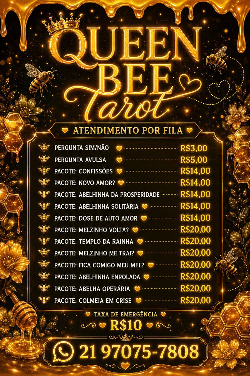 queenbee_tarot's tweet photo. • Pegue o que ressoar! ✨ 
Atendimento de segunda a sábado por fila, a fila do dia fecha às 17h. Aceito cartão e PayPal✨
📲 Chama lá: https://t.co/RK9Gz3TPIa https://t.co/NFD11Cq174