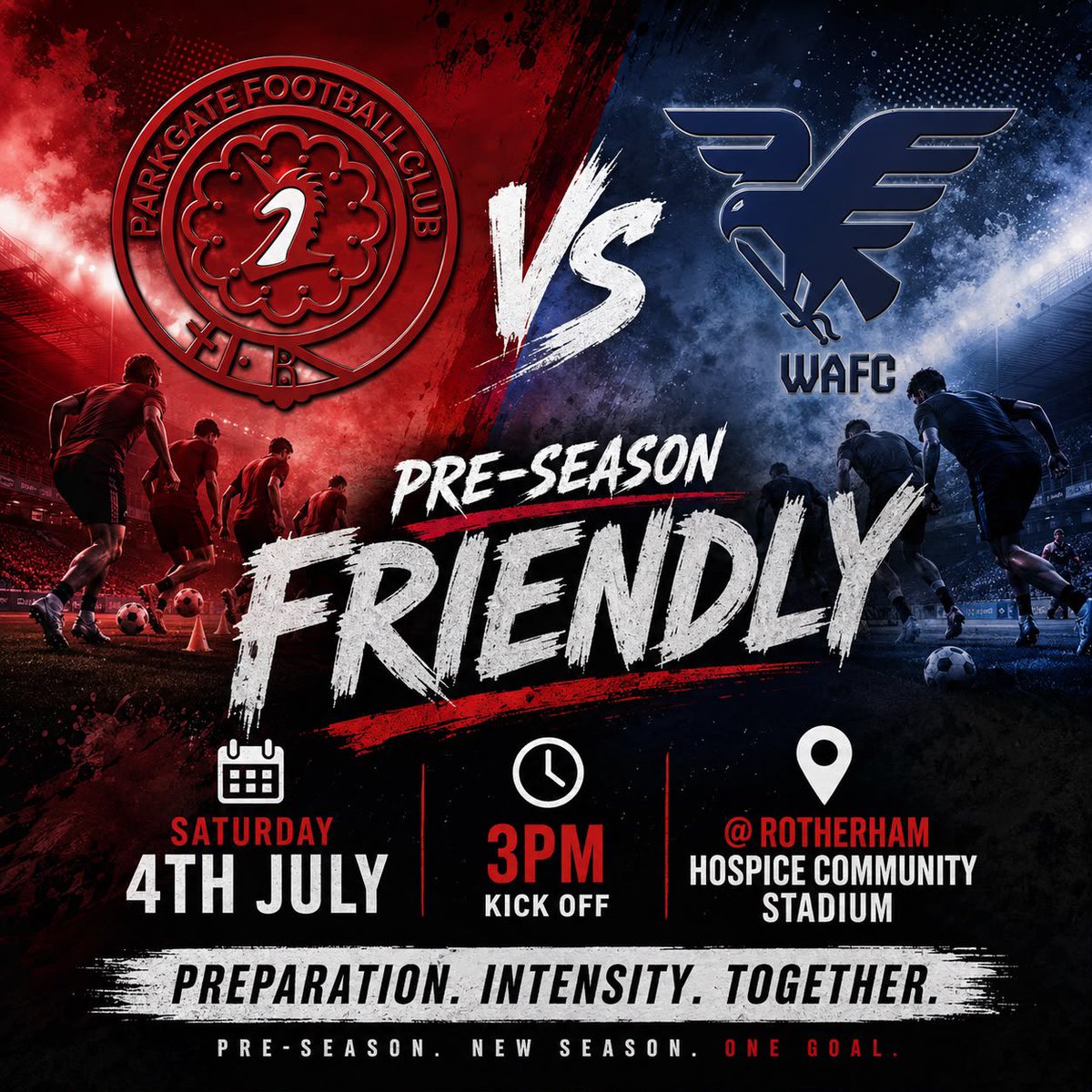parkgatefc's tweet photo. Pre season begins!

Saturday 4th July 3pm KO.

Parkgate FC v @Wakefield_AFC. 

We welcome our Div 1 West Yorkshire neighbours to ours to kick off both sides warm up games ready for 26/27. 

£6 &amp; £4 admission. Cash only. Come join us for the afternoon. #UTG https://t.co/MRv2cfXRiW