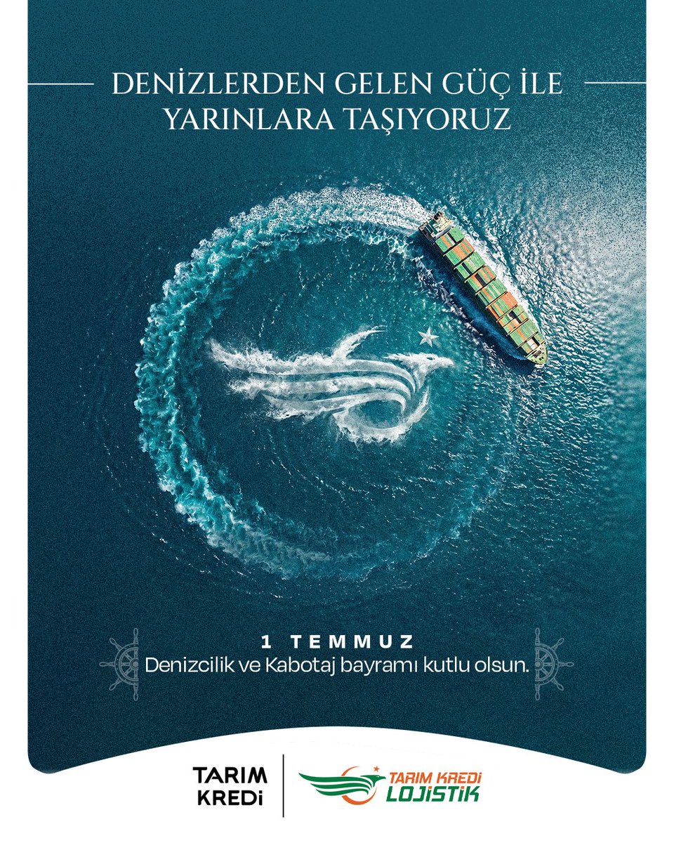 tklojistik's tweet photo. Denizlerdeki egemenliğimizin ve milli taşımacılık hakkımız��n simgesi olan Kabotaj Bayramı'nı kutluyor, denizcilik sektörüne emek veren tüm çalışanları saygıyla selamlıyoruz.

#KabotajBayramı #Denizcilik #TarımKrediLojistik https://t.co/72tIOKUXji