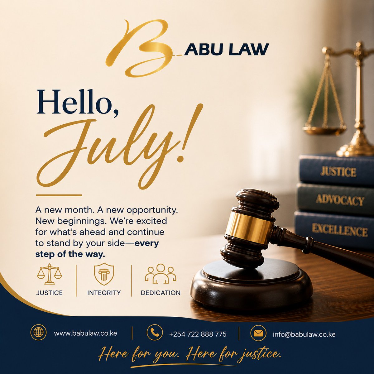 BabuFirm's tweet photo. Happy New Month!
As you make important decisions this July, remember that informed choices today help prevent legal challenges tomorrow.
Wishing you a productive and successful month ahead.

#HappyNewMonth   #LegalAdvice #LawFirm #BabuLawFirm https://t.co/XeHi3BwQSl