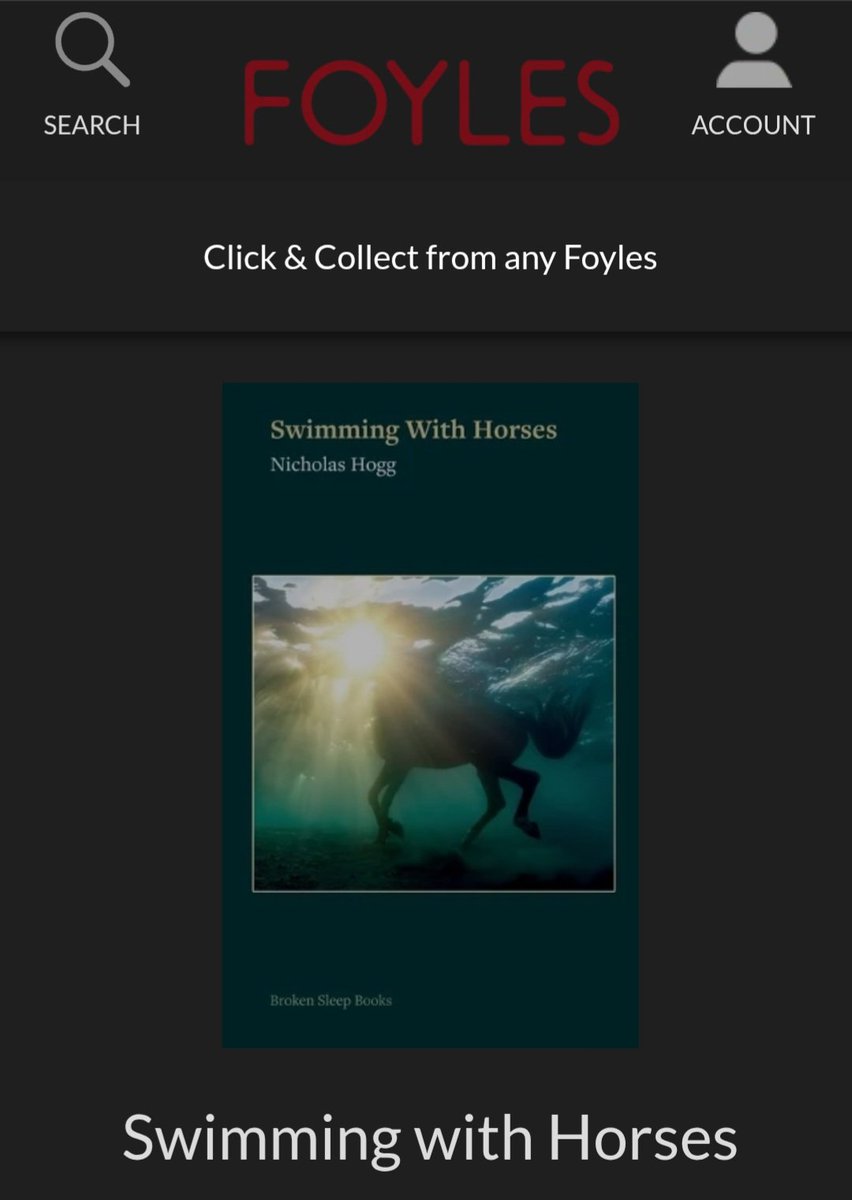 nicholas_hogg's tweet photo. Great to see Swimming with Horses available @Foyles. Published by @brokensleep on July 31.

An outstanding second collection - Vanessa Lampert 

A vivid, captivating panoply - Robert Selby 

Poems that light up the dark - Edgar Kunz https://t.co/D49nJZ1KwU
