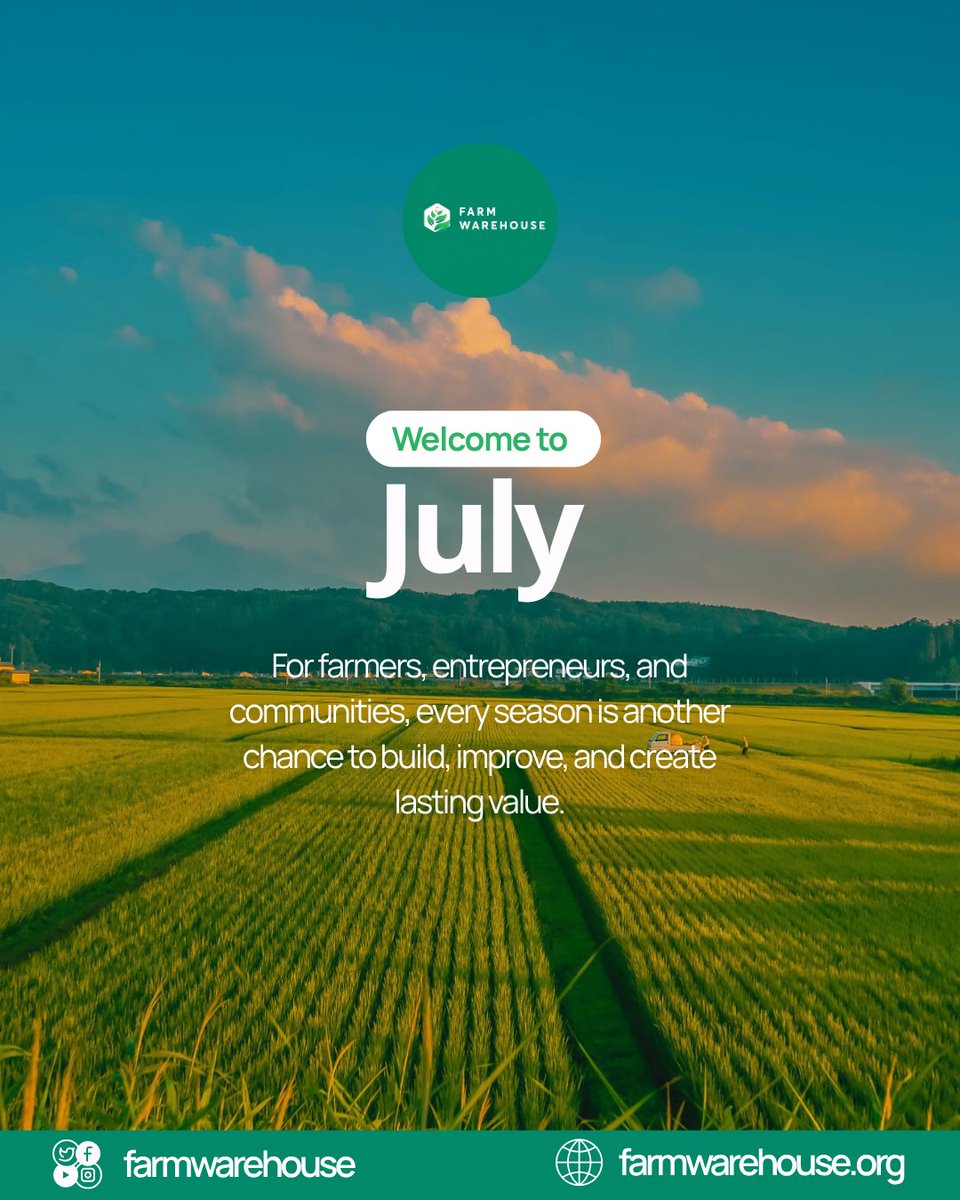 farmwarehouse_'s tweet photo. Hello, July! 🌾

A new month. New opportunities to grow, learn, and create impact.

Here’s to strengthening agriculture and empowering communities together.

Happy New Month!

#HappyNewMonth #FarmWarehouse https://t.co/7fxx9sNSl1