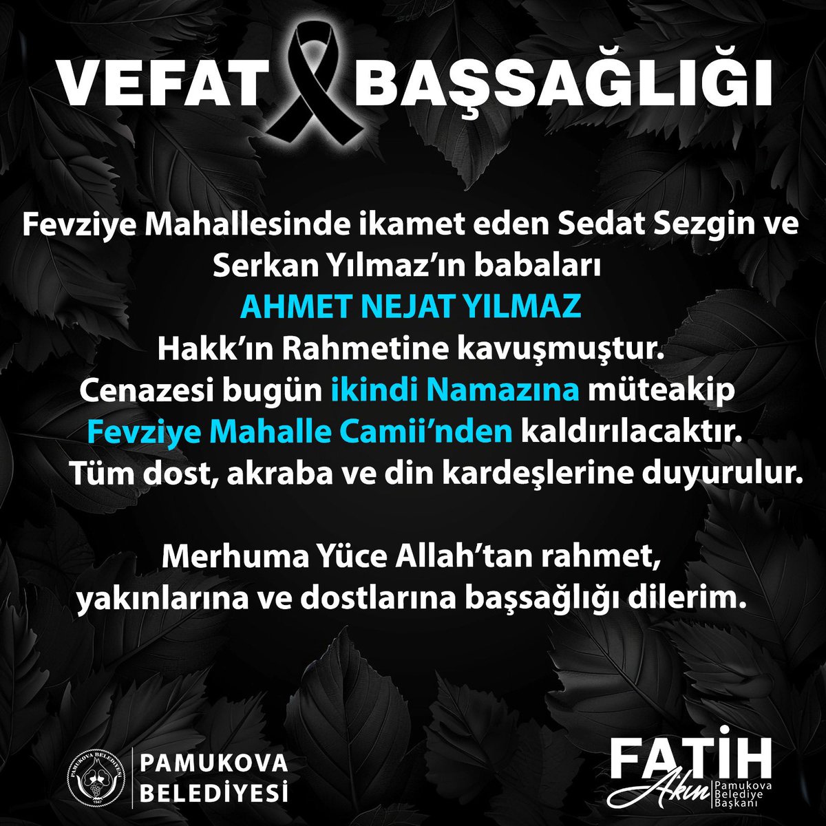 pbbfatihakin's tweet photo. Merhuma Yüce Allah’tan rahmet, sevenlerine ve yakınlarına başsağlığı diliyorum. https://t.co/nwXj34m4Rm