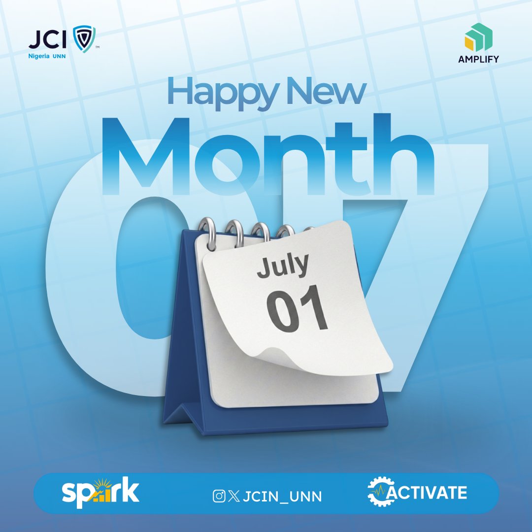 JCIN_UNN's tweet photo. 🎉🎉Welcome to July!🎉🎉

JCIN UNN wishes you a Happy New Month💙💙
As we step into this new chapter, may our days be filled with joy, our efforts bring success, and a fresh, productive, and successful new month ahead.✨️

#JCIN
#JCINUNN
#ACTIVATE 
#AMPLIFY
#SPARK https://t.co/ZNpHyHNh1d