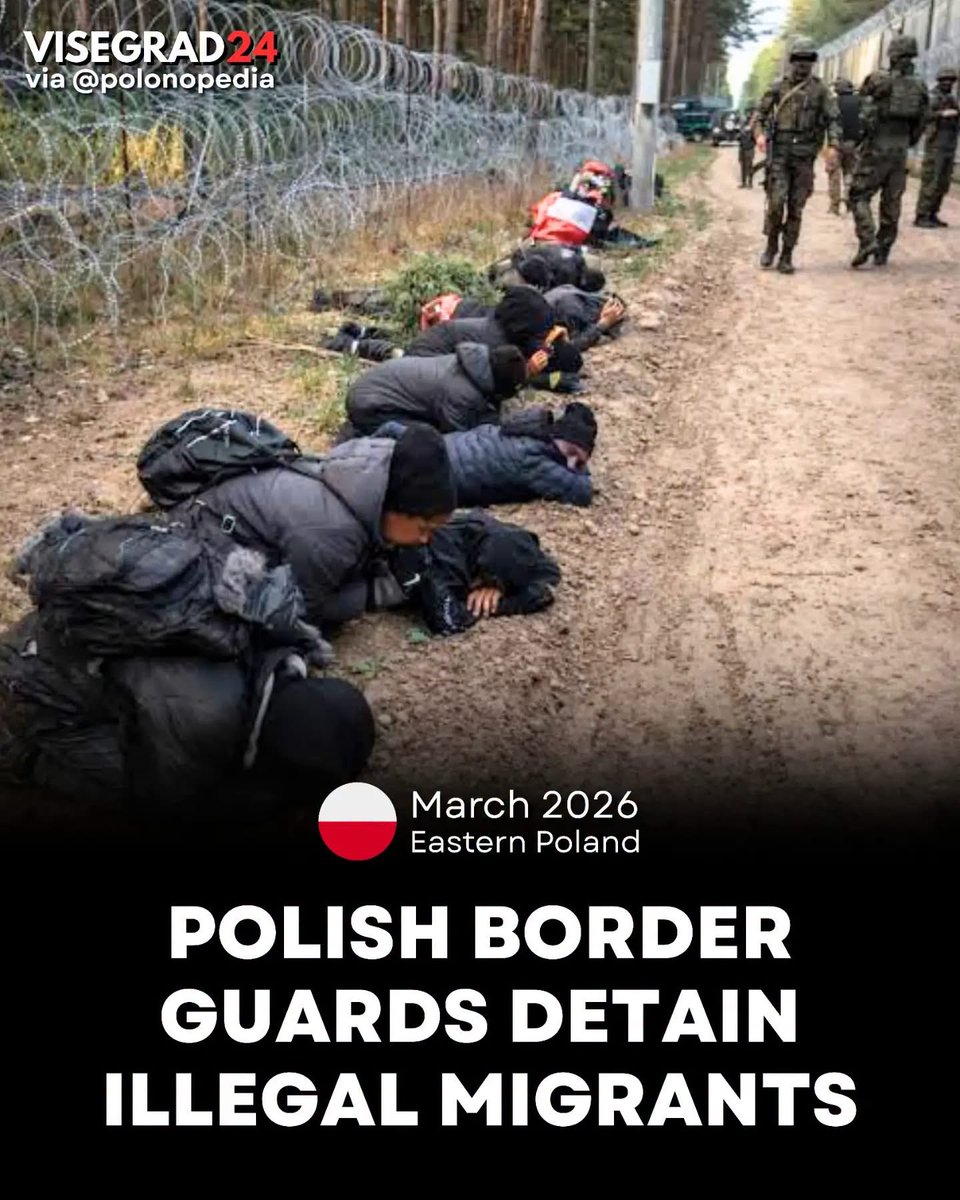 TheUKShitShow's tweet photo. 🇵🇱 A soldier from the Polish border guard shared a photo of illegal migrants he detained at Poland's eastern border.

Poland takes its border security and immigration policy seriously. It is virtually impossible to cross Poland's borders illegally from the east.

In the first half of 2026 alone, Poland intercepted 100% of all illegal border crossing attempts (215 out of 215).

The image shows some of the many Somali, Syrian, and Afghan illegal migrants caught trying to illegally cross the border.

Is this what we need to see it Britain?